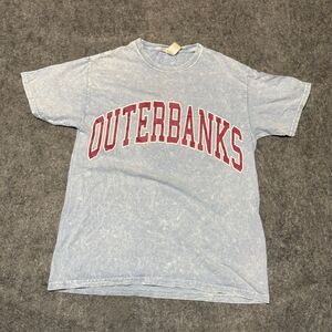 Earthbound Outer Banks Shirt Size XS S Mineral Wash Blue Varsity Graphic Tee